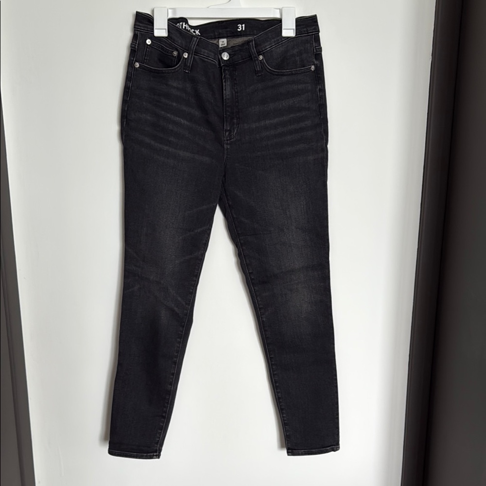 J. Crew Toothpick- Charcoal wash black stretch, straight jeans